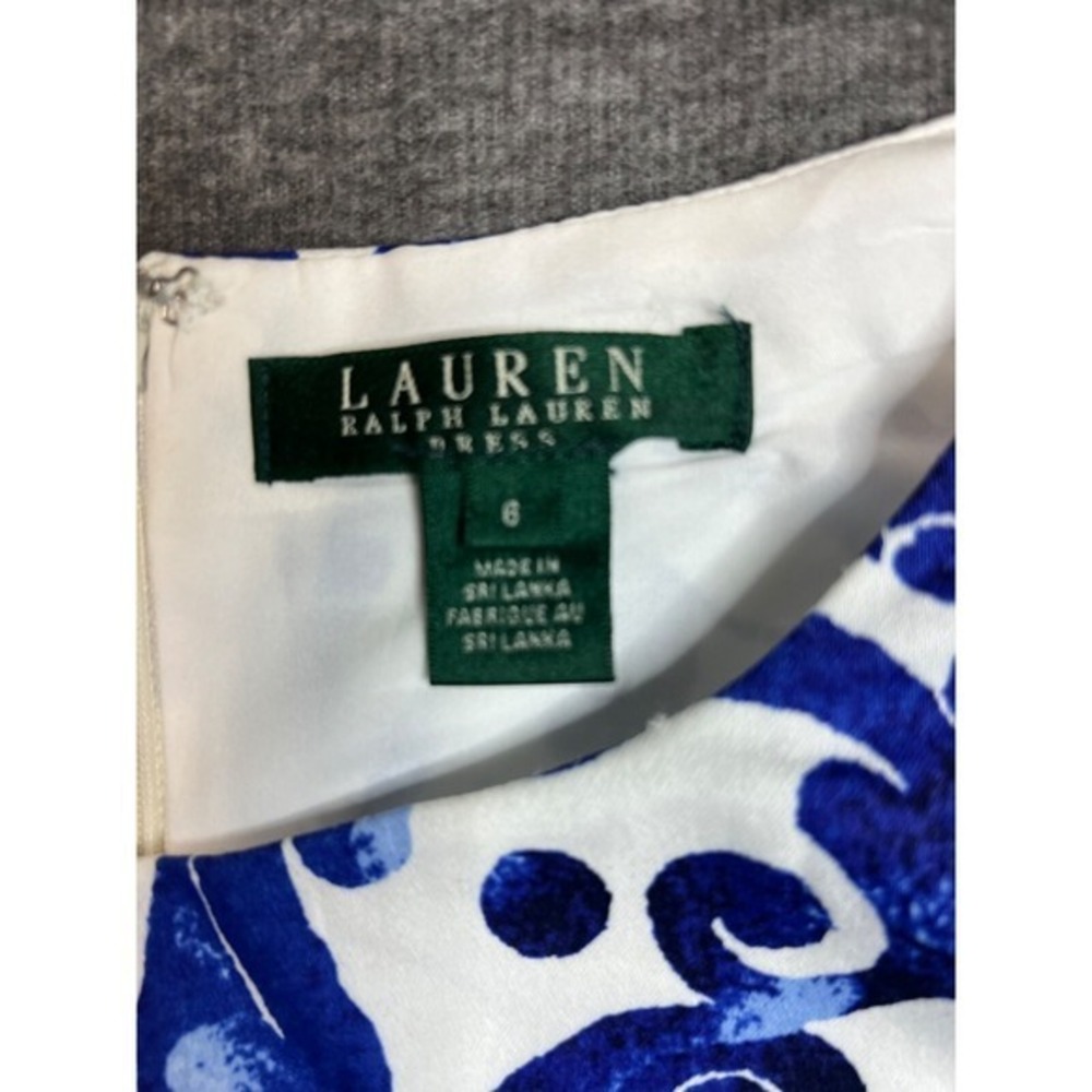Lauren Ralph Lauren Blue White Paisley Floral Sheath Dress Sz 6 Stretch Cotton - Picture 5 of 12